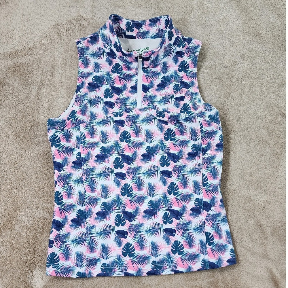 Barstool golf shirt woman size L multicolor floral polyester shortsleeve EUC
